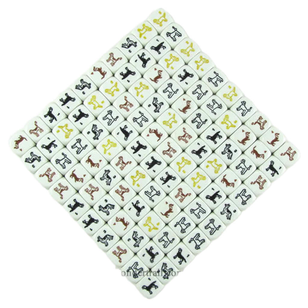 KOP17278 Dog Dice White with Colored Dogs D6 16mm (5/8in) Pack of 100 (ONLINE ORDER ONLY)