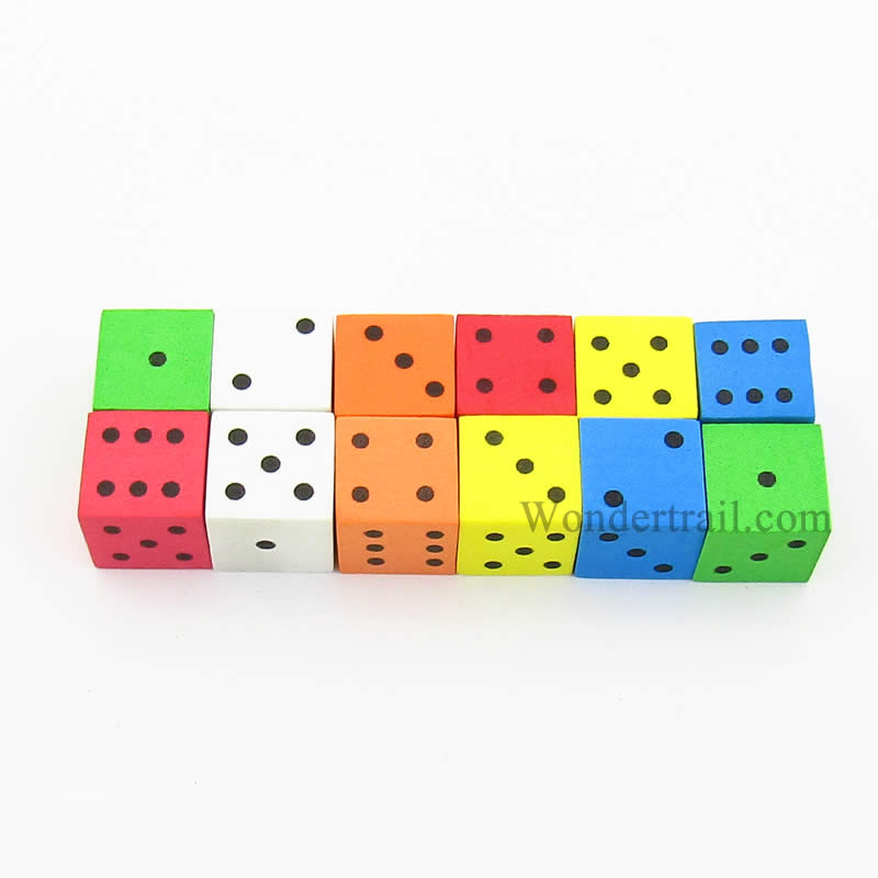 KOP17332 Assorted Foam Dice with Black Dots D6 16mm (5/8in) Pack of 12 (ONLINE ORDER ONLY)