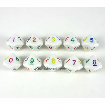 KOP17348 Rainbow Dice White with Colored Pips D10 16mm Pack of 10 (ONLINE ORDER ONLY)