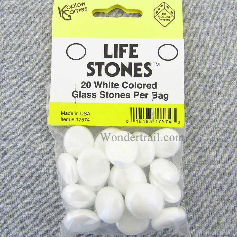 KOP17574 White Glass Gaming Stones Pack of 20 Koplow Games (ONLINE ORDER ONLY)