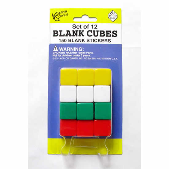 KOP17586 Assorted Opaque Blank Dice Cubes No Pips D6 16mm Pack of 12 (ONLINE ORDER ONLY)