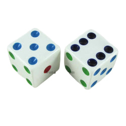 KOP17815 White Opaque Dice with Different Colored Pips D6 25mm (1in) Pack of 2 Dice (ONLINE ORDER ONLY)