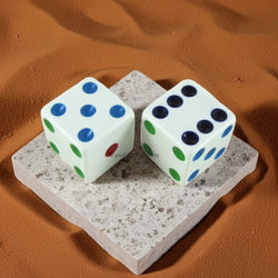 KOP17815 White Opaque Dice with Different Colored Pips D6 25mm (1in) Pack of 2 Dice (ONLINE ORDER ONLY)