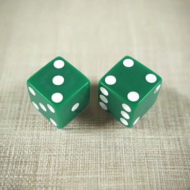 KOP17817 Green Opaque Dice with White Pips D6 25mm (1in) Pack of 2 (ONLINE ORDER ONLY)