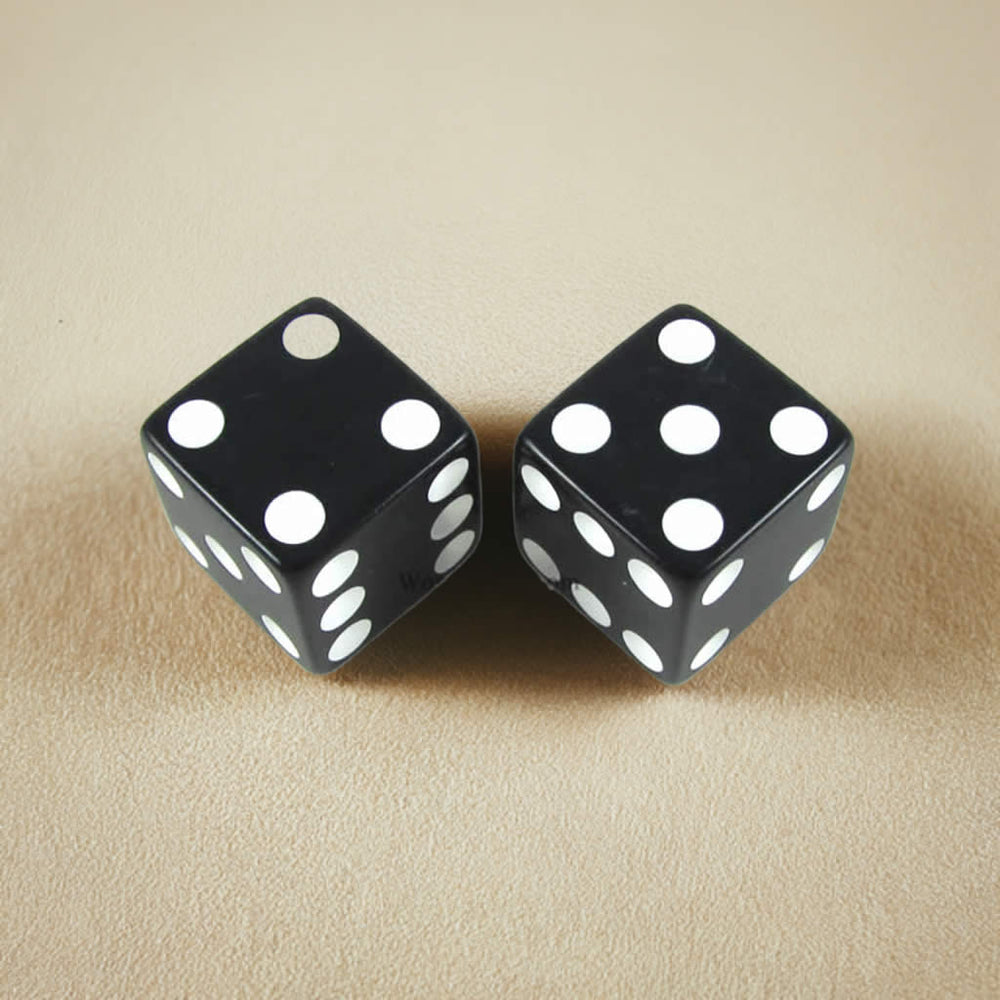 KOP17819 Black Opaque Dice with White Pips D6 25mm (1in) Pack of 2 (ONLINE ORDER ONLY)