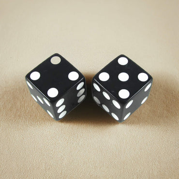 KOP17819 Black Opaque Dice with White Pips D6 25mm (1in) Pack of 2 (ONLINE ORDER ONLY)