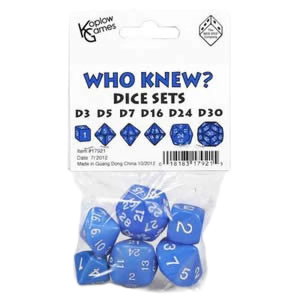 KOP17921 Blue Special Who Knew 6 Dice Set Koplow Games (ONLINE ORDER ONLY)