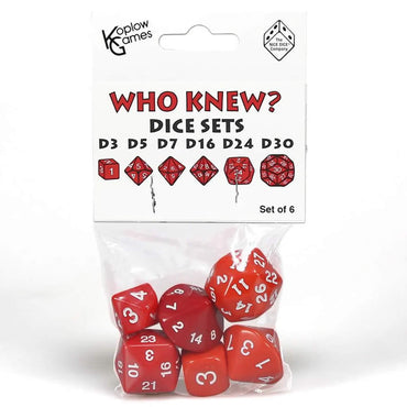 KOP17923 Red Special Who Knew 6 Dice Set Koplow Games (ONLINE ORDER ONLY)