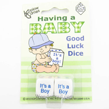 KOP17962 It is a Baby Boy Dice White with Blue Pips D6 16mm (5/8in) Set of 2 (ONLINE ORDER ONLY)