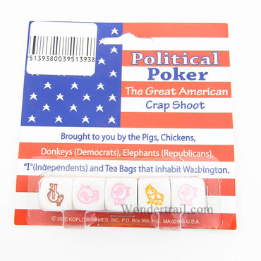 KOP17965 Political Poker Dice Game D6 16mm (5/8in) Pack of 5 Dice Koplow (ONLINE ORDER ONLY)