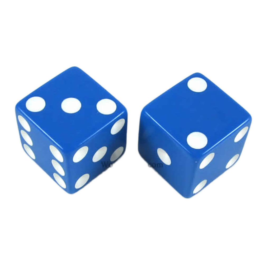 KOP17971 Blue Opaque Dice with White Pips D6 25mm (1in) Pack of 2 (ONLINE ORDER ONLY)