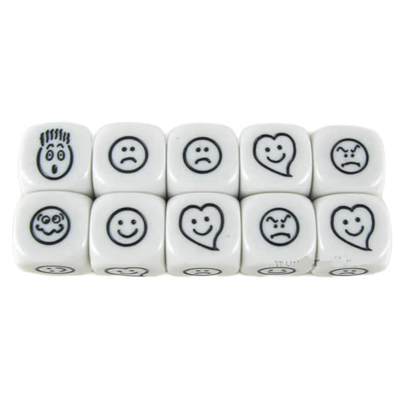 KOP18010 Smiley Face Dice White Dice Black Faces D6 16mm Pack of 2 (ONLINE ORDER ONLY)