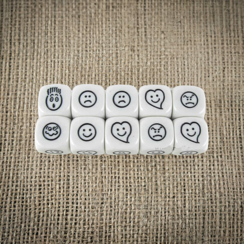 KOP18010 Smiley Face Dice White Dice Black Faces D6 16mm Pack of 2 (ONLINE ORDER ONLY)