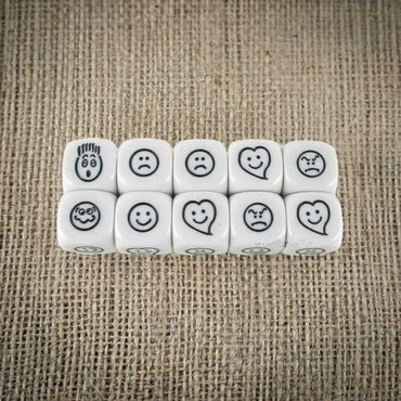 KOP18010 Smiley Face Dice White Dice Black Faces D6 16mm Pack of 2 (ONLINE ORDER ONLY)