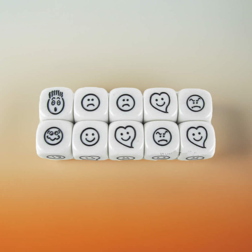 KOP18010 Smiley Face Dice White Dice Black Faces D6 16mm Pack of 2 (ONLINE ORDER ONLY)