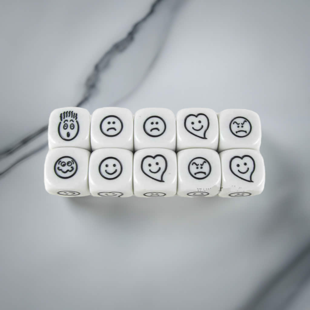 KOP18010 Smiley Face Dice White Dice Black Faces D6 16mm Pack of 2 (ONLINE ORDER ONLY)