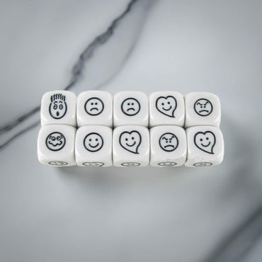 KOP18010 Smiley Face Dice White Dice Black Faces D6 16mm Pack of 2 (ONLINE ORDER ONLY)