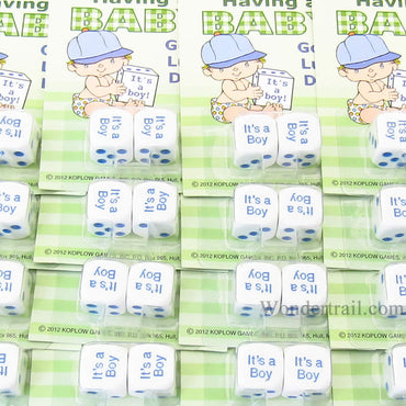KOP18044 It is a Baby Boy Dice White Blue Pips D6 16mm Pack of 12 Sets (ONLINE ORDER ONLY)