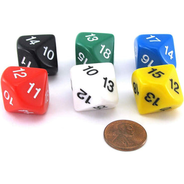 KOP18081 Assorted Color Dice D10 with Colored Numbers 10-19 20mm Pack of 6 (ONLINE ORDER ONLY)