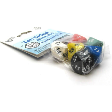 KOP18081 Assorted Color Dice D10 with Colored Numbers 10-19 20mm Pack of 6 (ONLINE ORDER ONLY)