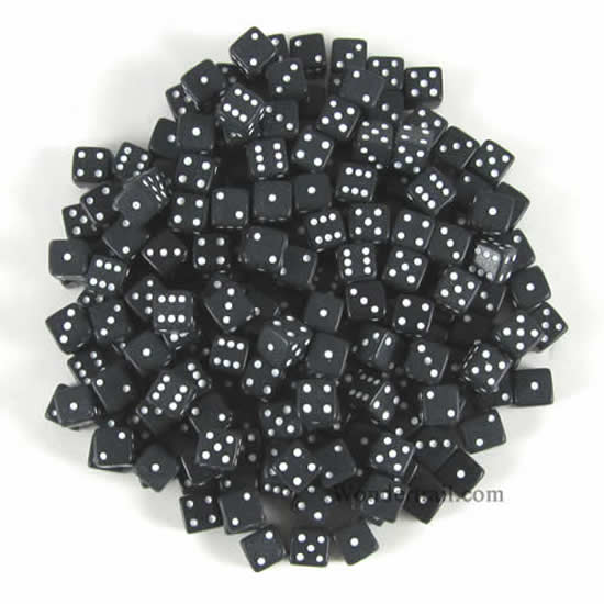 KOP18101 Black Opaque D6 Dice White Pips 5mm Pack of 200 (ONLINE ORDER ONLY)