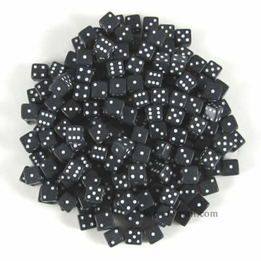 KOP18101 Black Opaque D6 Dice White Pips 5mm Pack of 200 (ONLINE ORDER ONLY)