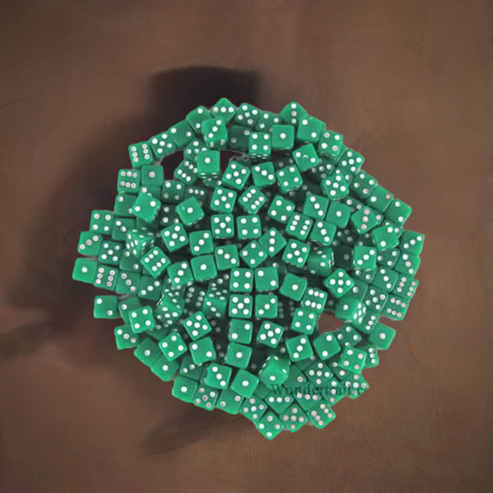 KOP18103 Green Opaque D6 Dice White Pips 5mm Pack of 200 (ONLINE ORDER ONLY)