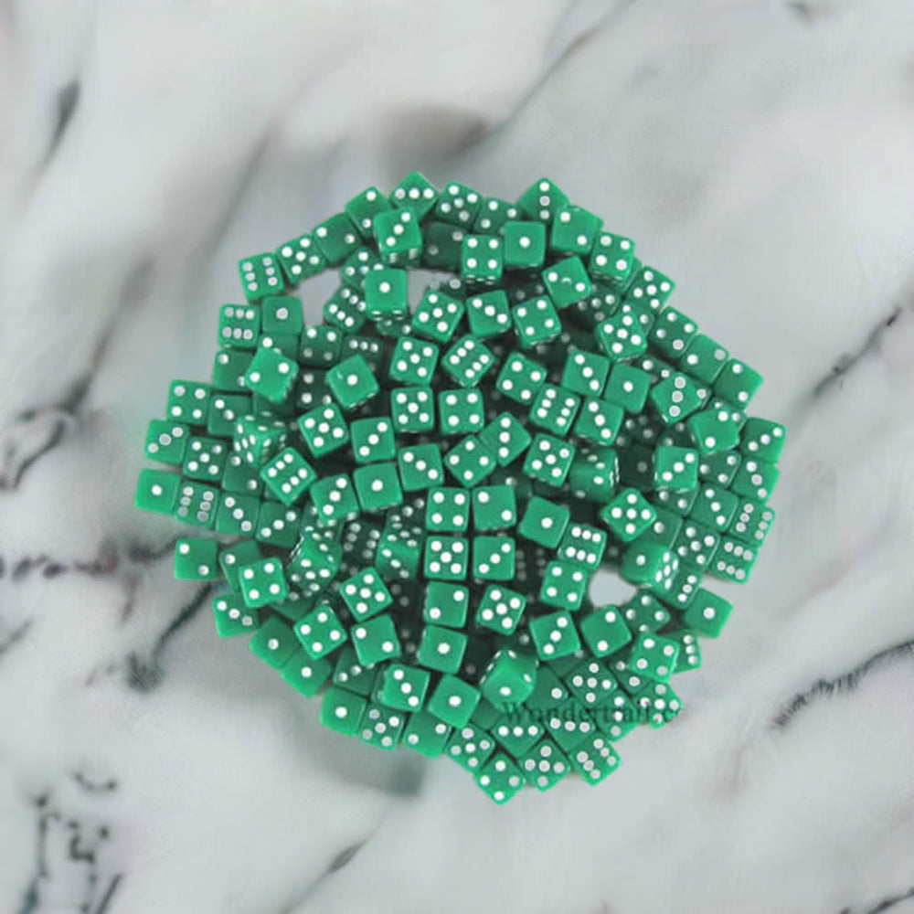 KOP18103 Green Opaque D6 Dice White Pips 5mm Pack of 200 (ONLINE ORDER ONLY)