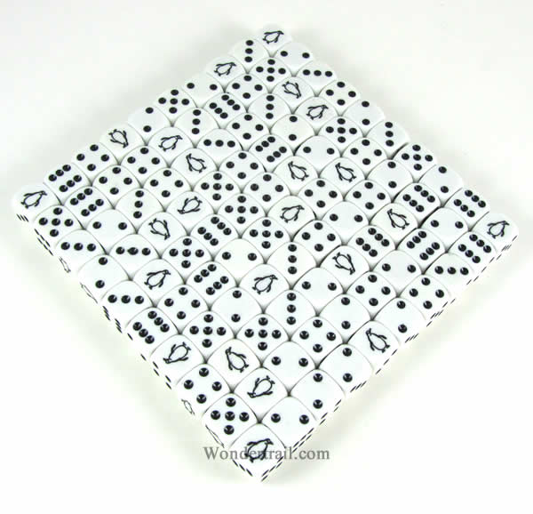KOP18151 Penquin Dice White with Black Pips D6 16mm Bulk Pack of 100 (ONLINE ORDER ONLY)