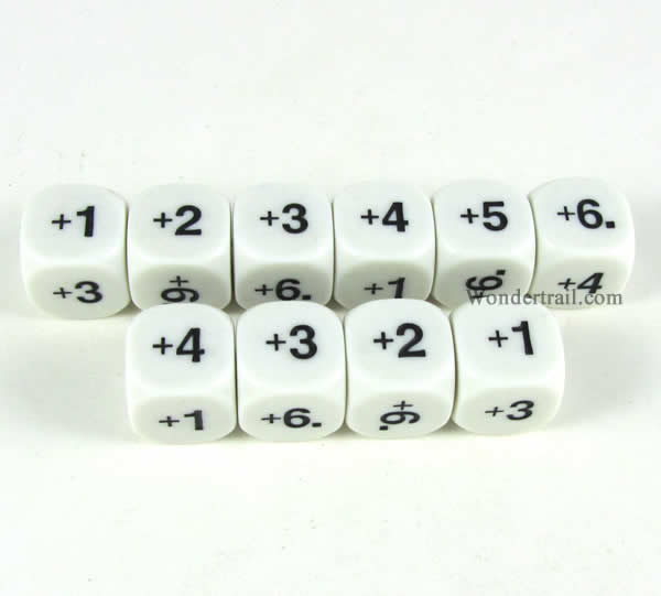 KOP18201 Addition Dice White Dice Black Numbers D6 16mm Pack of 10 (ONLINE ORDER ONLY)
