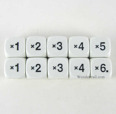 KOP18204 Multiplication Dice White Dice Black Numbers D6 16mm Pack of 10 (ONLINE ORDER ONLY)