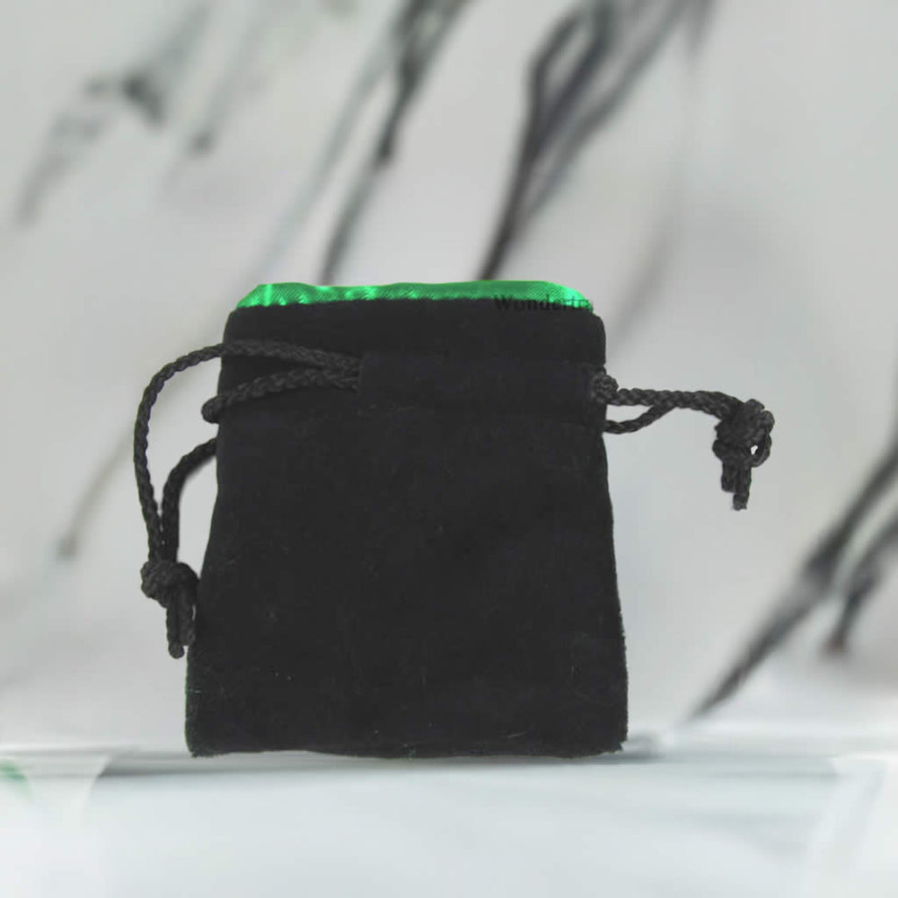 KOP18276 Black Velvet with Green Lining 4in x 3.5in Small Dice Bag Koplow Games (ONLINE ORDER ONLY)