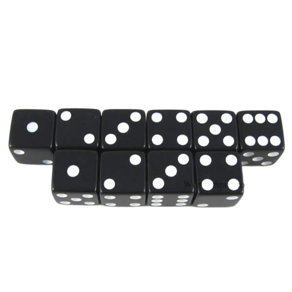 KOP18315 Black Opaque Dice with White Pips D6 16mm (5/8) Set of 10 (ONLINE ORDER ONLY)