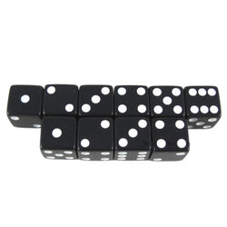 KOP18315 Black Opaque Dice with White Pips D6 16mm (5/8) Set of 10 (ONLINE ORDER ONLY)