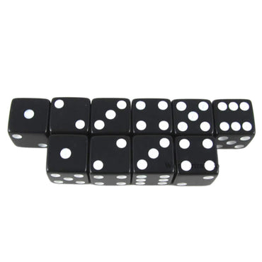 KOP18315 Black Opaque Dice with White Pips D6 16mm (5/8) Set of 10 (ONLINE ORDER ONLY)