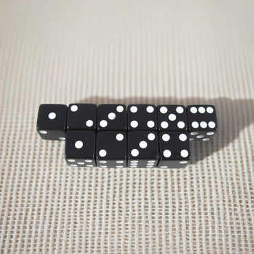 KOP18315 Black Opaque Dice with White Pips D6 16mm (5/8) Set of 10 (ONLINE ORDER ONLY)