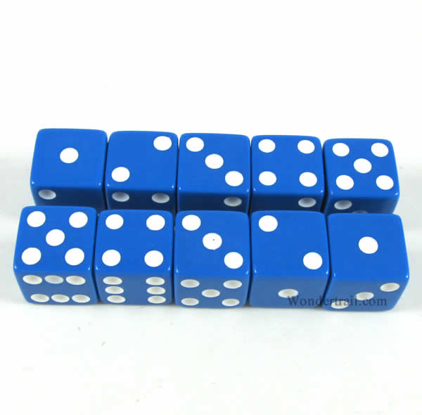KOP18318 Blue Opaque Dice with White Pips D6 16mm (5/8) Set of 10 (ONLINE ORDER ONLY)