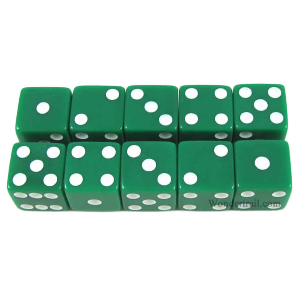 KOP18321 Green Opaque Dice with White Pips D6 16mm (5/8) Set of 10 (ONLINE ORDER ONLY)
