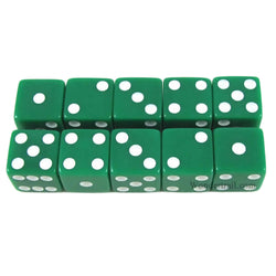 KOP18321 Green Opaque Dice with White Pips D6 16mm (5/8) Set of 10 (ONLINE ORDER ONLY)