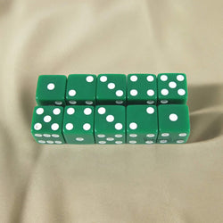 KOP18321 Green Opaque Dice with White Pips D6 16mm (5/8) Set of 10 (ONLINE ORDER ONLY)