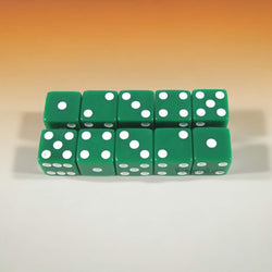 KOP18321 Green Opaque Dice with White Pips D6 16mm (5/8) Set of 10 (ONLINE ORDER ONLY)