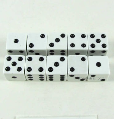 KOP18327 White Opaque Dice with Black Pips D6 16mm (5/8) Set of 10 (ONLINE ORDER ONLY)