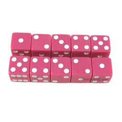 KOP18336 Pink Opaque Dice with White Pips D6 16mm (5/8) Set of 10 (ONLINE ORDER ONLY)