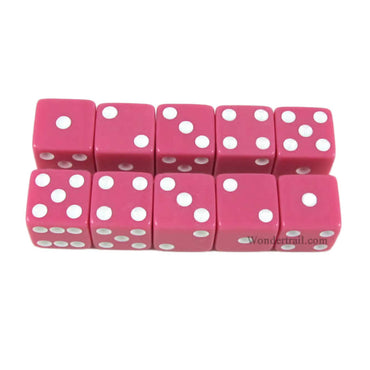 KOP18336 Pink Opaque Dice with White Pips D6 16mm (5/8) Set of 10 (ONLINE ORDER ONLY)