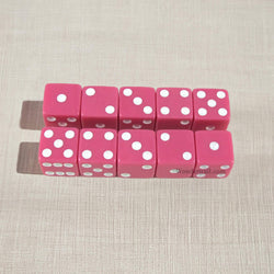KOP18336 Pink Opaque Dice with White Pips D6 16mm (5/8) Set of 10 (ONLINE ORDER ONLY)