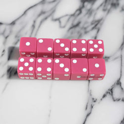 KOP18336 Pink Opaque Dice with White Pips D6 16mm (5/8) Set of 10 (ONLINE ORDER ONLY)