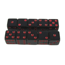 KOP18339 Black Opaque Dice with Red Pips D6 16mm (5/8) Set of 10 (ONLINE ORDER ONLY)