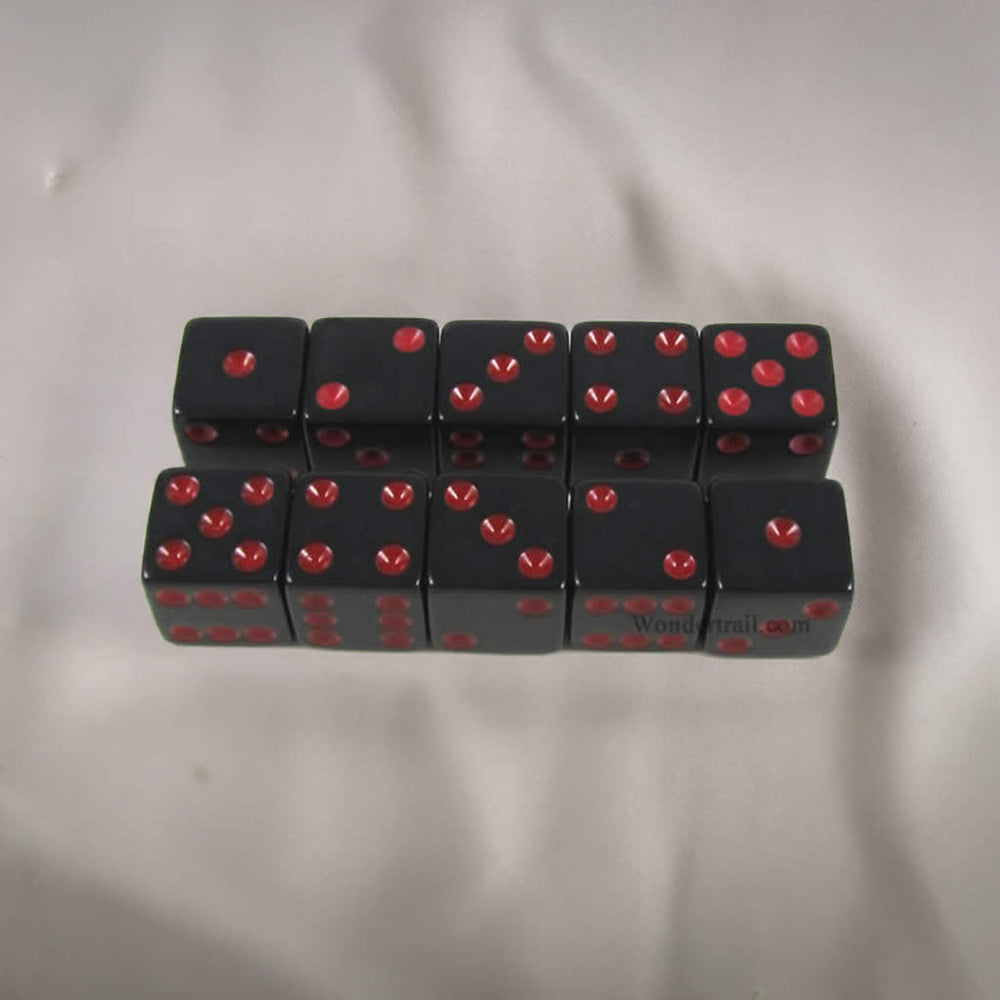KOP18339 Black Opaque Dice with Red Pips D6 16mm (5/8) Set of 10 (ONLINE ORDER ONLY)