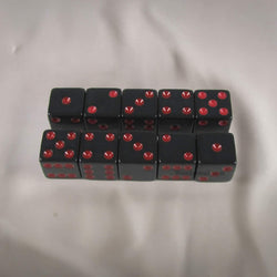 KOP18339 Black Opaque Dice with Red Pips D6 16mm (5/8) Set of 10 (ONLINE ORDER ONLY)