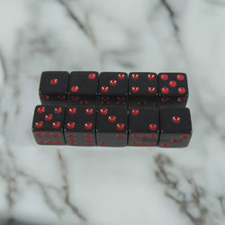 KOP18339 Black Opaque Dice with Red Pips D6 16mm (5/8) Set of 10 (ONLINE ORDER ONLY)